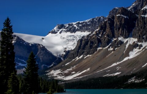 Bow Crow Peak Above Bow Lake Along Highway 93 In Banff National Park, AB