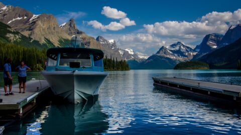 Captain And Tour Guide At Maligne Lake Spirit Island Dock, Jasper National Park, AB