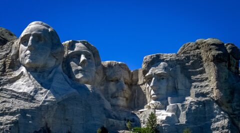 Close Look At Mount Rushmore Monument In Black Hills, SD
