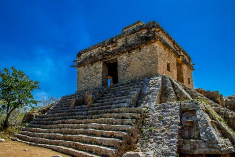 Close Look At Temple Of Seven Dolls On Dzibilchaltun Archaeological Site In Yucatan, Mexico