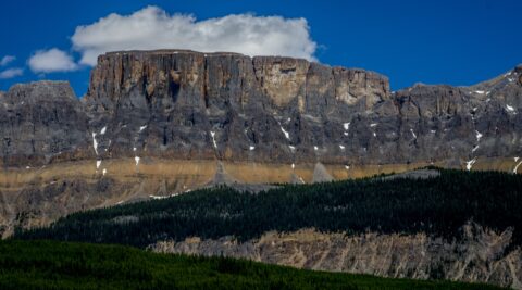 Crest Of Canadian Rockies Between Banff And Lake Louise, AB
