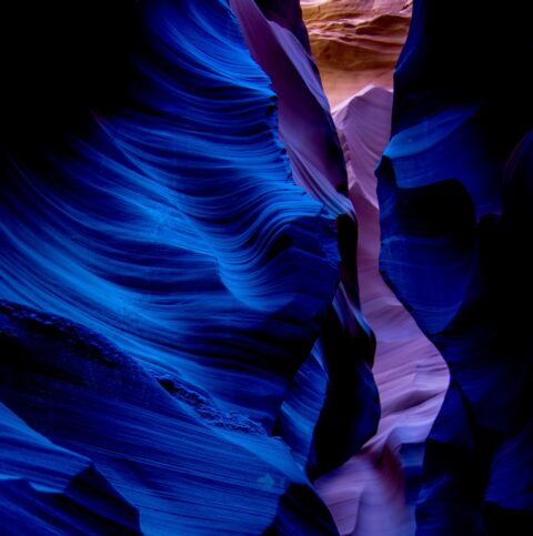 Deep Blue Shadows At The Bottom Of Of The Slot Lower Antelope Canyon, AZ