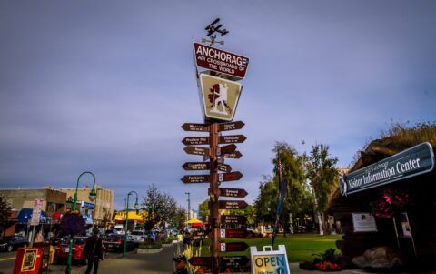 Direction And Mileage Sign In Downtown Anchorage, AK