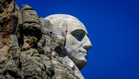 George Washington In Mount Rushmore National Memorial In Black Hills, SD