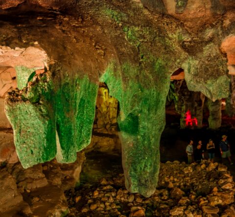 Green Stalactites In Lol-Tun Caves, Yucatan, Mexico