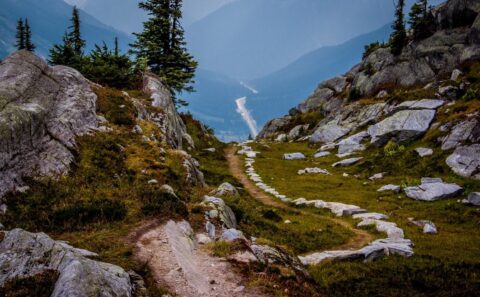 Hermit Trail Near The Top and Highway # 1 About 800m Below At Rogers Pass In Glacier National Park, BC