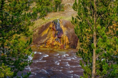 Hot Spring’s Colorful Deposits along the Firehole River, Yellowstone National Park, WY