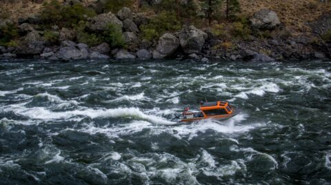 Jet Boat Is Fighting Against Snake River Stream in Hells Canyon, ID/OR