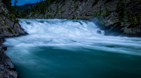 Long Exposure Of Bow River Falls, Banff National Park, AB