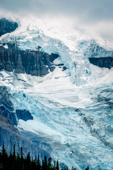 Look From Distance At Angel Glacier, Mount Edith Cavell in Jasper National Park, AB