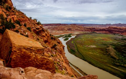 Look From Portal Trail Down To Colorado River, Moab, UT