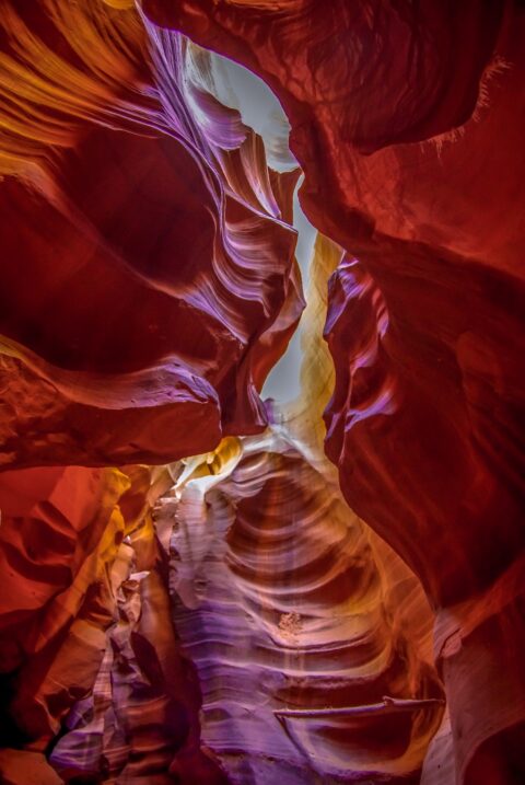 Look Up Towards Narrow Slot In Upper Antelope Slot Canyon, Page, AZ