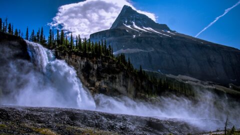 Magnificent Emperor Falls And Mount Robson Along The Trail To Berg Lake, Mount Robson Provincial Park, BC