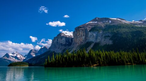 Maligne Lake Boat Tour Scenery, Jasper National Park, AB
