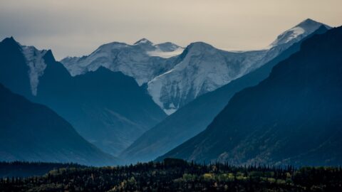Matanuska Glacier Across Matanuska River Hardly Visible From Glenn Highway Because Of Smoke From Forest Fire, AK