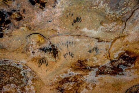 Mayan Hand Prints In Lol-Tun Caves, Yucatan, Mexico