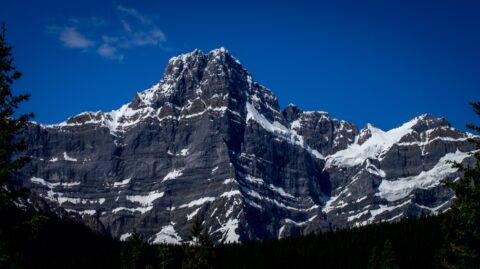 Mount Thompson Above Bow Lake Along Highway 93 In Banff National Park, AB