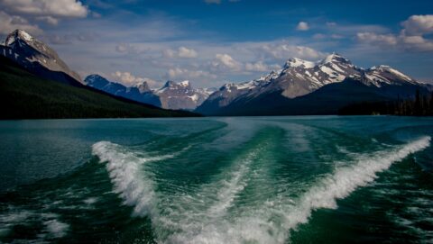 On Maligne Lake Motor Boat Tour, Jasper National Park, AB