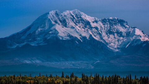One Peak Of Mount Wrangell In Wrangell St. Elias National Park, AK