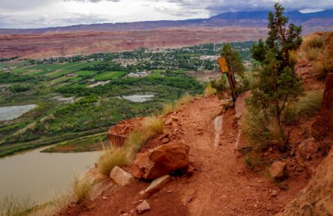 Point On The Portal Trail Where Three Bicyclists Fell Off  70m High Cliff, Moab, UT