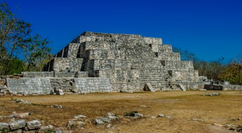 Pyramid Stairs From Central Court On Dzibilchaltun Archaeological Site In Yucatan, Mexico