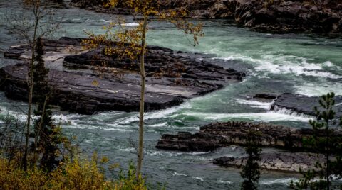Rapids On Liard River Along Alaska Highway In Northern BC