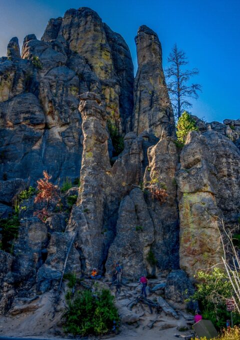 Rock Climbers At Needles In Custer State Park, Black Hills, SD