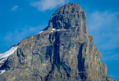 Rocky Mountain Top Near Maligne Lake Distant Dock, Jasper National Park, AB