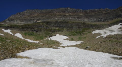 Snow On Highline Trail At The End Of Summer, Glacier National Park, MT
