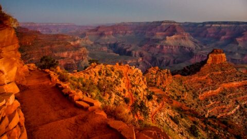 South Kaibab Trail Under First Rays of The Sun, Grand Canyon South Rim, AZ