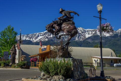 Statue of Wild Horse Rider in Joseph, OR