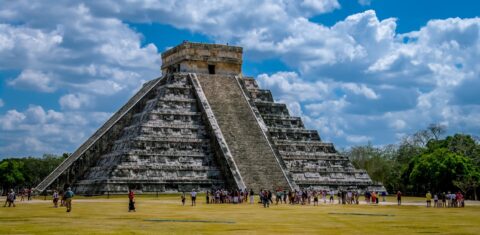 Tourists Around El Castillo, The Main Pyramid On Chichen Itza Archaeological Site