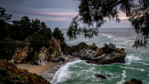 Waterfall On The Beach in Julia Pfeiffer Burns State Park, Big Sur, CA