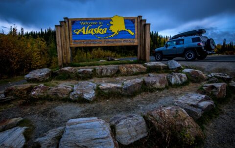 Welcome To Alaska, Sign On Alaska Highway, AK