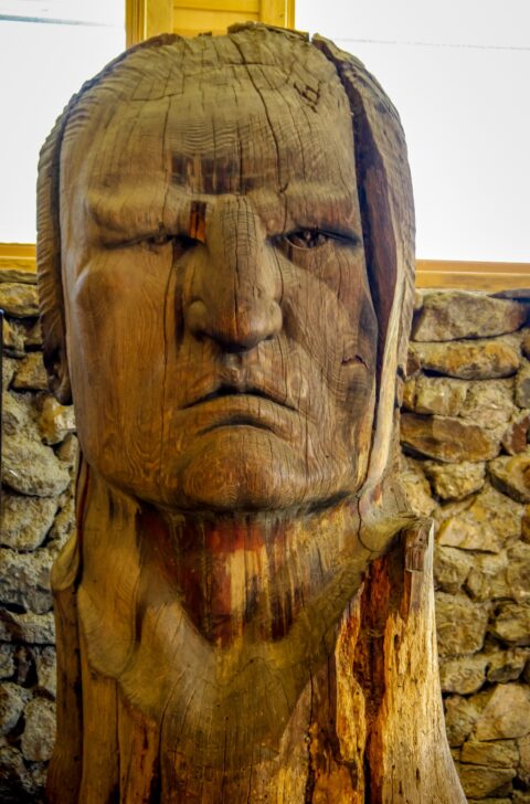 Wood Carving Sculpture Of Crazy Horse In Crazy Horse Memorial, Black Hills, SD