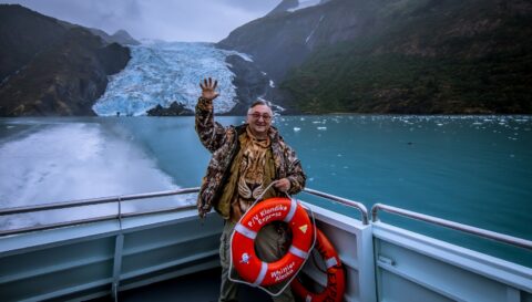 rrasha On “Klondike Express” Cruiser In Front Of Coxe Glacier In Prince William Sound, AK