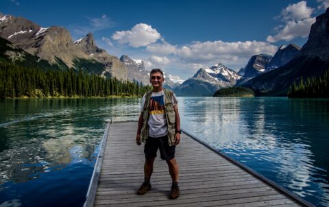 rrasha On Spirit Island Dock During Maligne Lake Boat Tour, Jasper National Park, AB